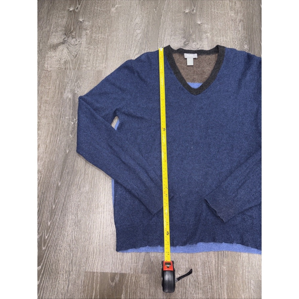 Neiman Marcus Cashmere Sweater Mens X-Large Blue Gray Green V-Neck Colorblock - Picture 7 of 12